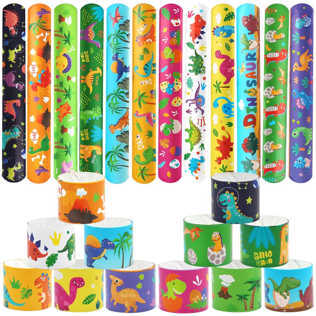 PATPAT 24pcs Kids Snap Bracelets Wrist Loop Dinosaur Wristbands Party Favor Kids Slap Bracelets 8.6 inches Wrist Loop Dinosaur Slap Bracelets for Party, Festival, Event PATPAT 24pcs Kids Snap Bracelets Wrist Loop Dinosaur Wristbands Party Favor Kids Slap Bracelets 8.6 inches Wrist Loop Dinosaur Slap Bracelets for Party, Festival, Event